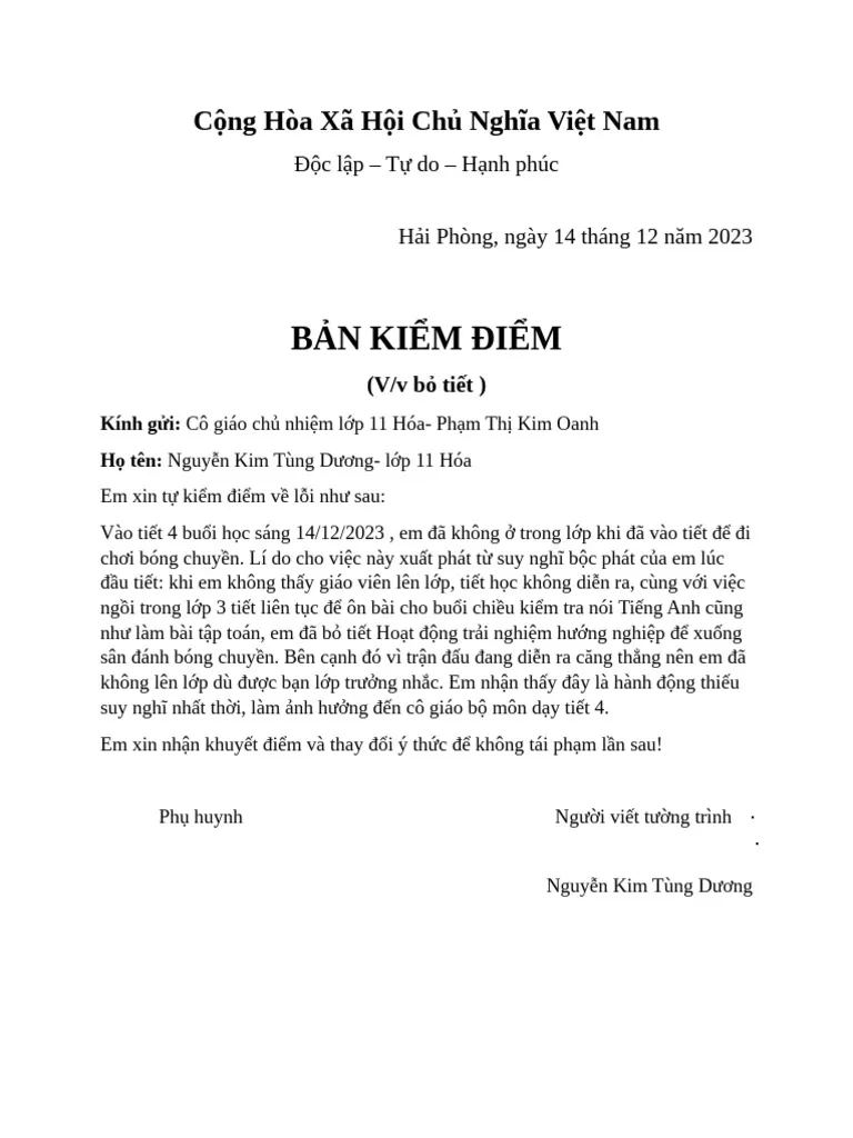 Mẫu bản kiểm điểm