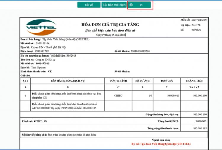 Hóa đơn điện tử viettel