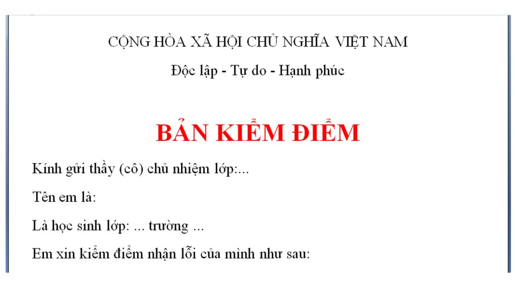 mãu bản kiểm điểm